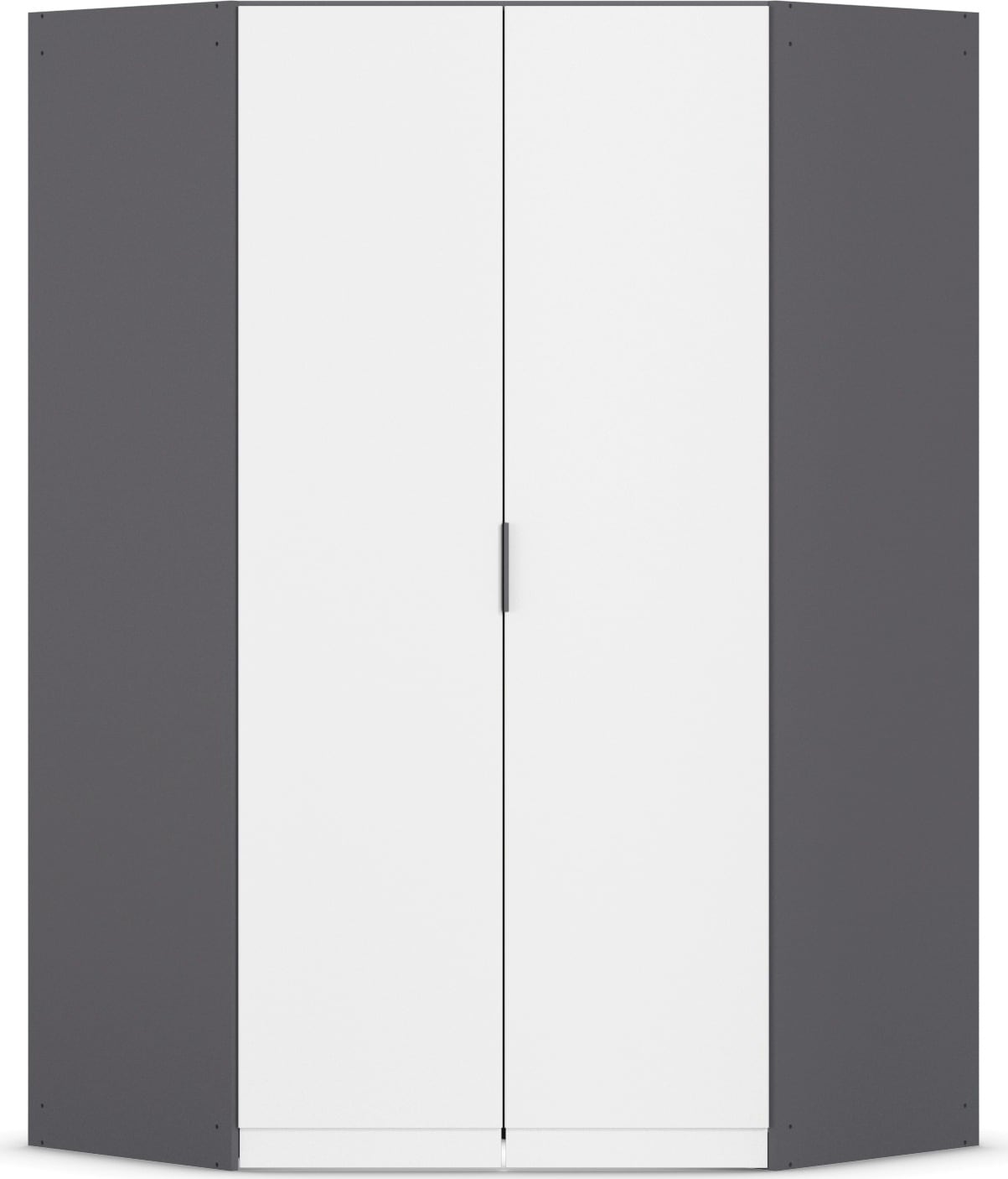 Kleiderschrank RAUCH "Eckschrank Schrank Ankleidezimmer Schlafzimmer Garderobe LAGOA", graumetallic, alpinweiß, B:117cm H:197cm T:117cm, Holzwerkstoff, Schränke, voll ausgestattet viel Stauraum, optional mit Aufsatz MADE IN GERMANY Image