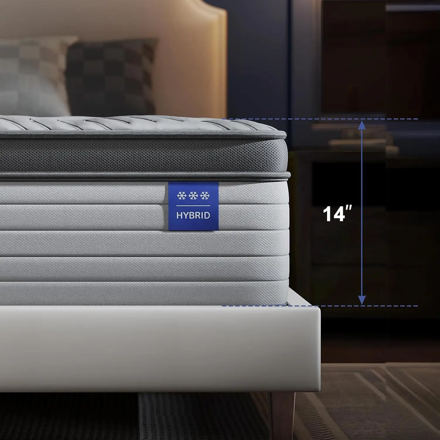 Mattress Firm 14 Inch Hybrid Mattress with Gel Memory Foam, Cooling Ice Silk Top, Mattress in a Box, Back Pain Relief