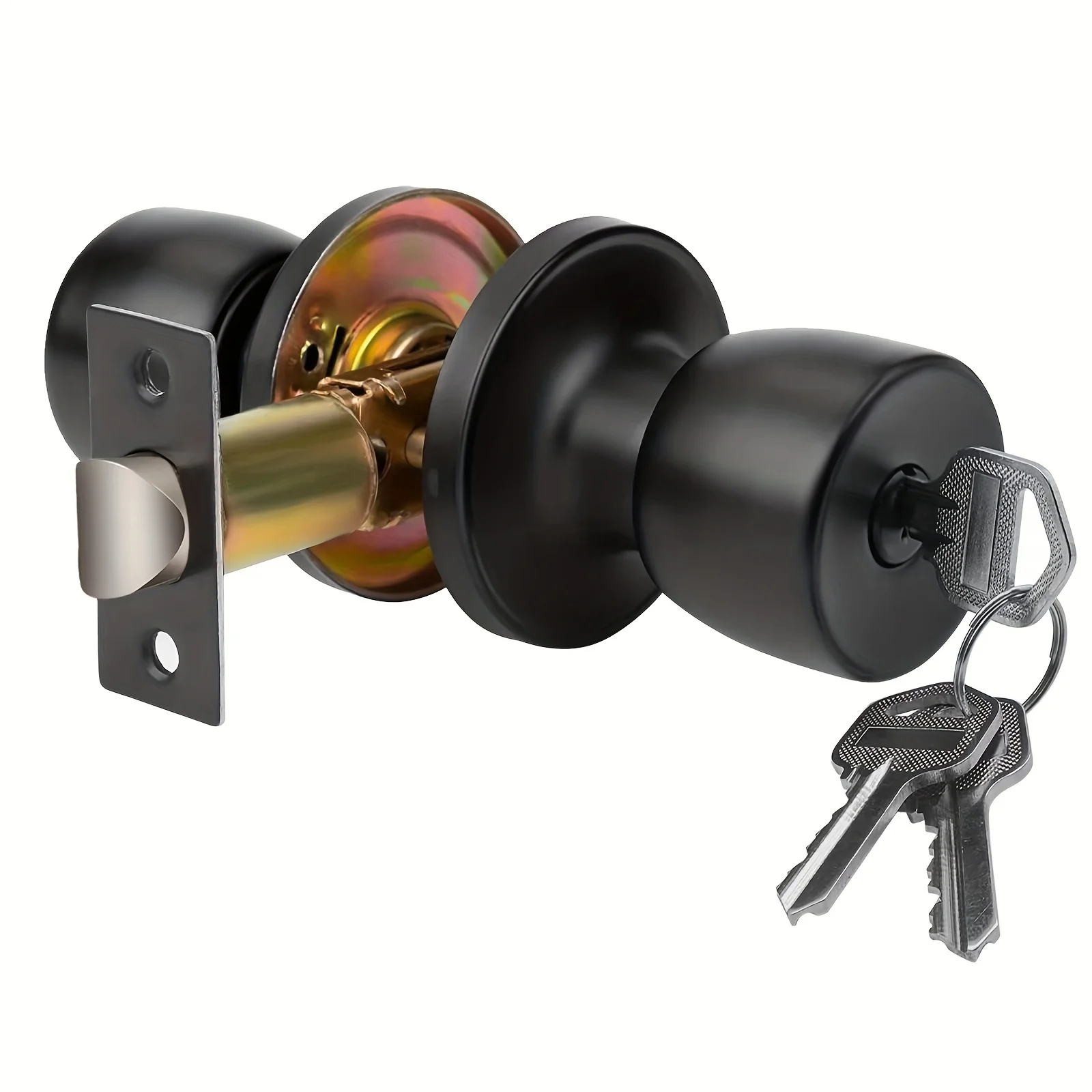 Matte Black Zinc Alloy Door Knob with Lock Durable Exterior Handle for Bedroom Privacy Door Knob Matte Black Door Handles
