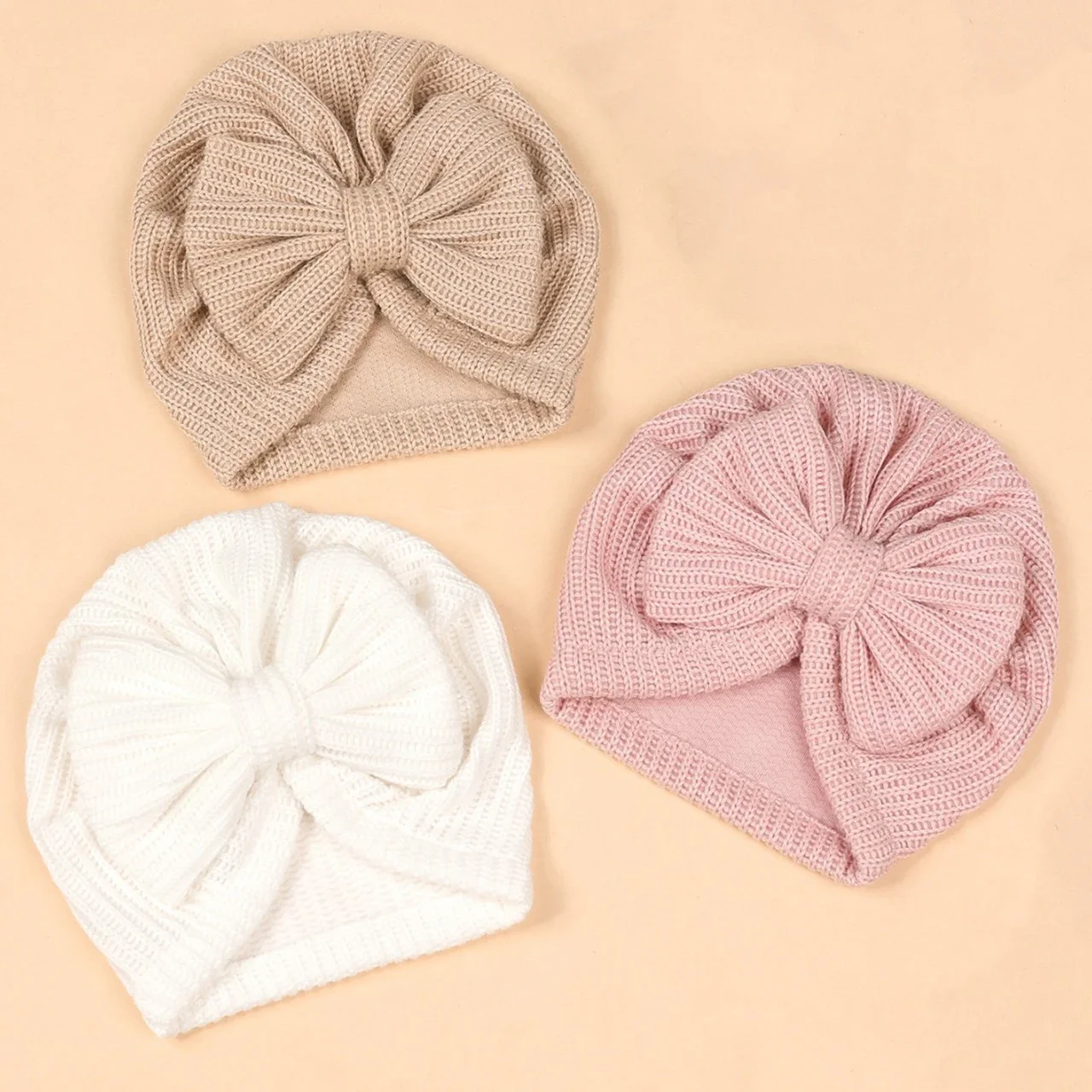 Neue Weiche Gestrickte Baby Hut Turban Winter Verdicken Warme Baby Jungen Mädchen Kappe Mützen Einfarbig Infant Kleinkind Indische Kappe Image