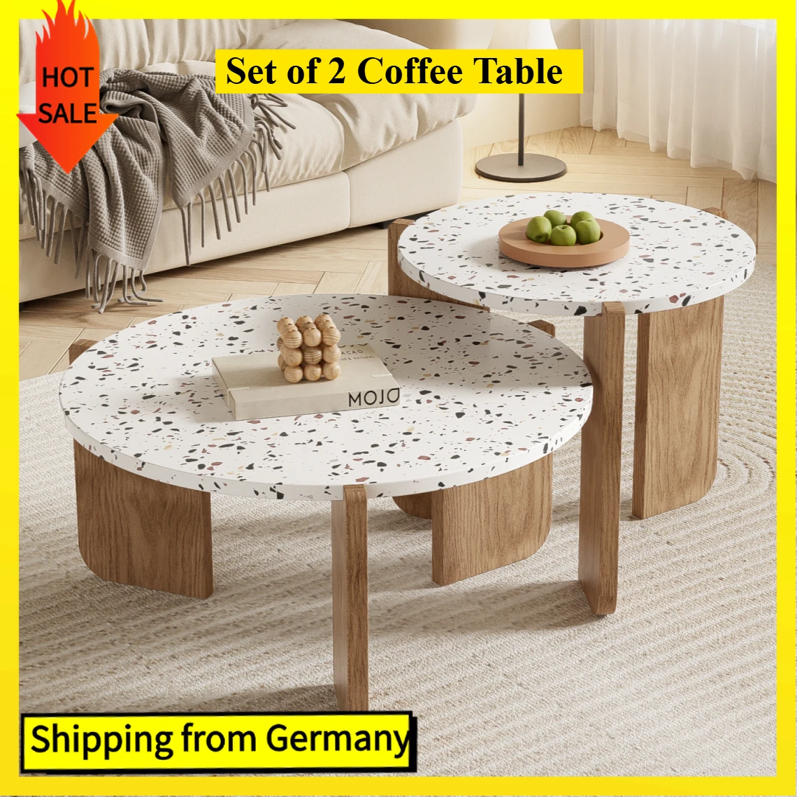 Comanlai 2-teiliges Couchtisch-Set, Beistelltisch für Wohnzimmer, moderner Couchtisch, 70 x 70 x 35 cm + 50 x 50 x 45,5 cm Image