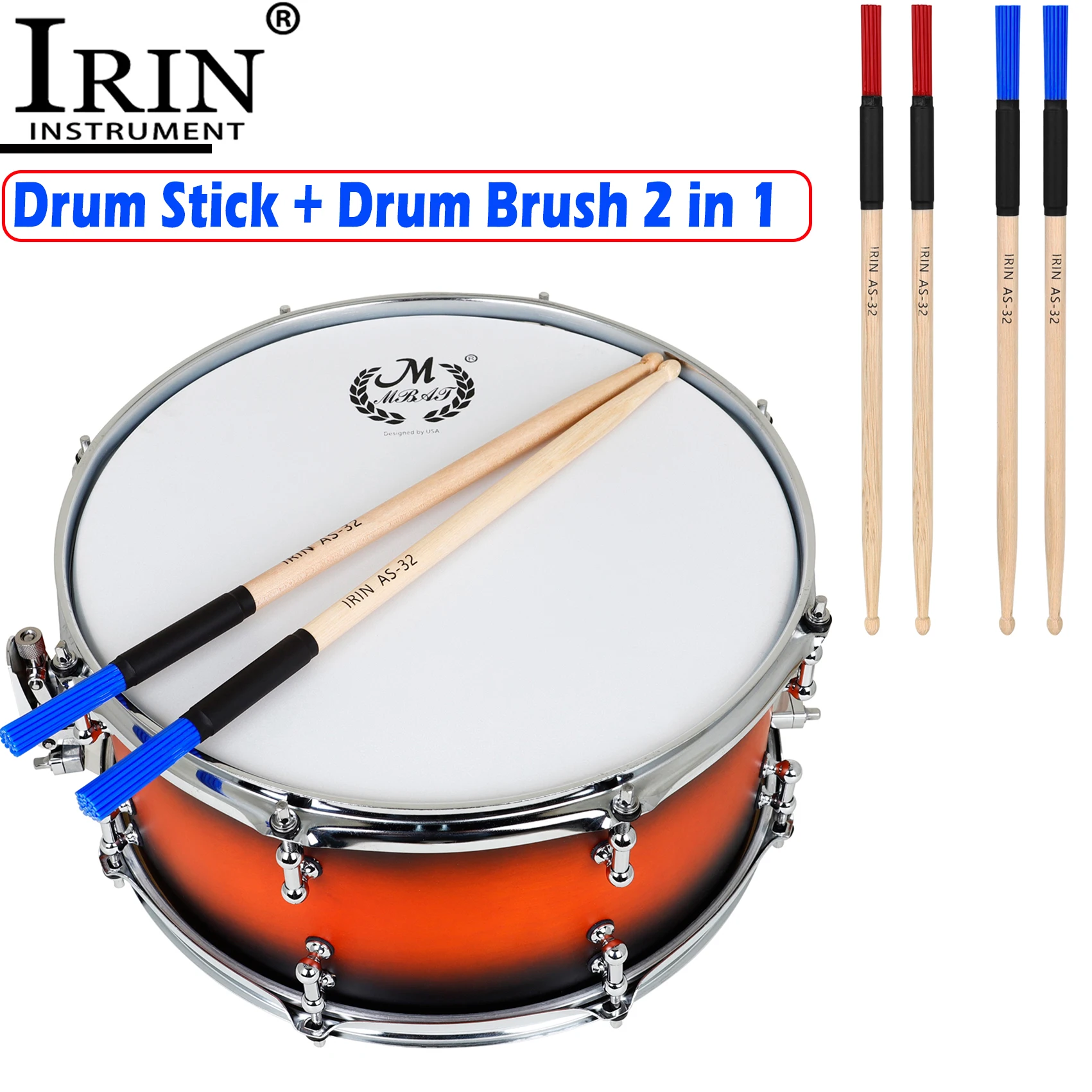 Irin Drum Stick & Brush 2-in-1 Nylon Drum Brush Ahorn Material Drumsticks profession elle Schlag instrumente Zubehör Image