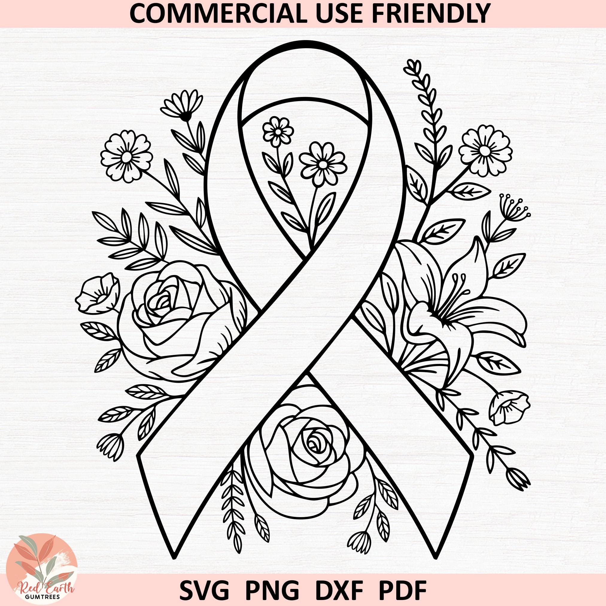 Cancro al seno floreale in formato SVG, nastro rosa per il cancro in formato SVG, consapevolezza del cancro in formato SVG, maglietta per il cancro al