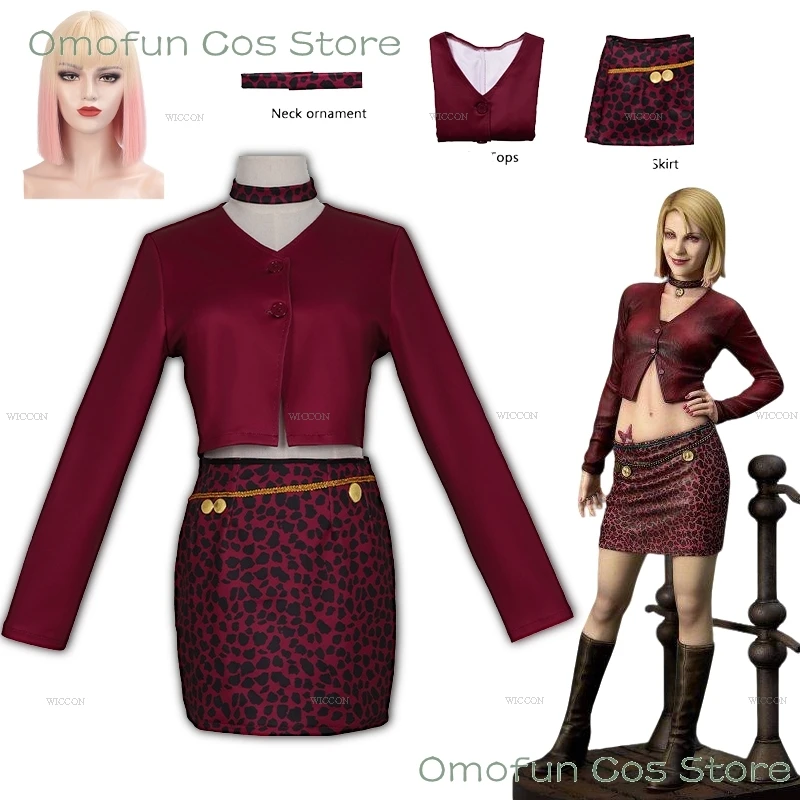 Maria Cosplay Rote Uniformen Silent cos Hill 2-Spiel Born from a Wish Kostüm Halloween Karneval Frauen Horror Outfit Dress up Perücke