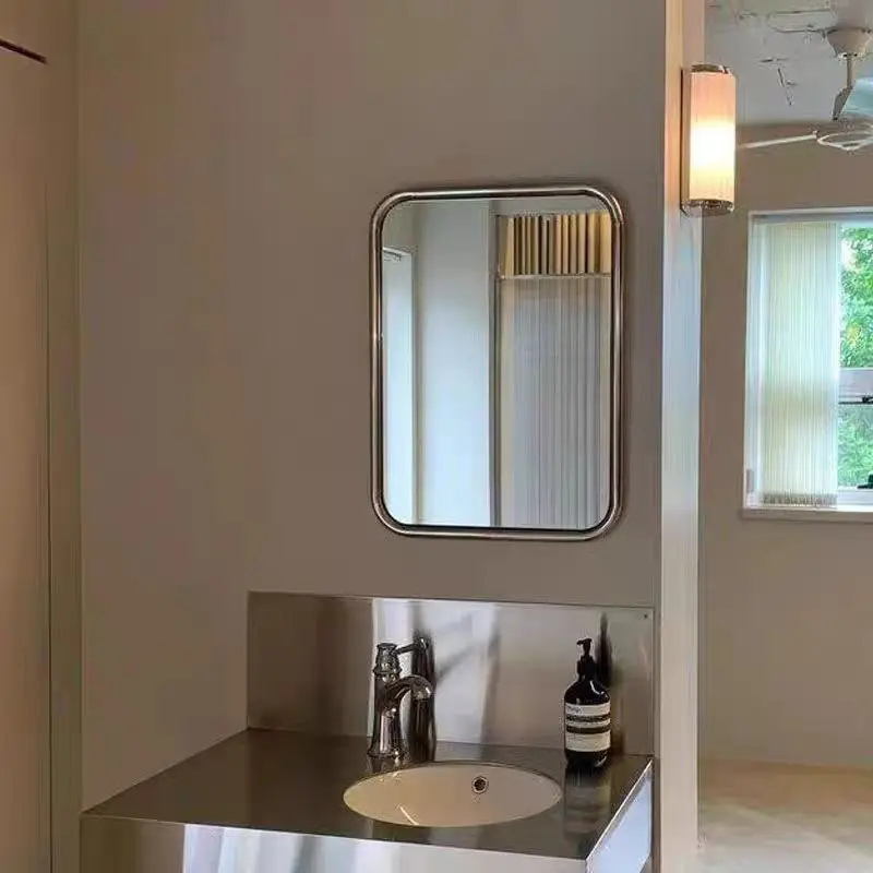Kosmetikspiegel aus Edelstahl, runder Wandspiegel, Dekoration, mittelalterlicher Schlafzimmer-Badezimmerspiegel
