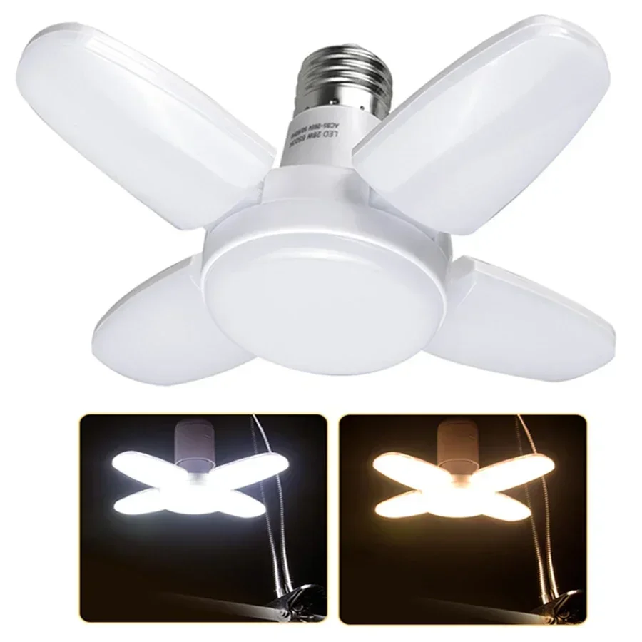 4-blattförmige LED-Lampe, AC 85–265 V, E27, LED-Lampe, 28 W, faltbare LED-Leuchten, Mini-Blatt-Licht für Zuhause, Wohnzimmer, Lager, Garage