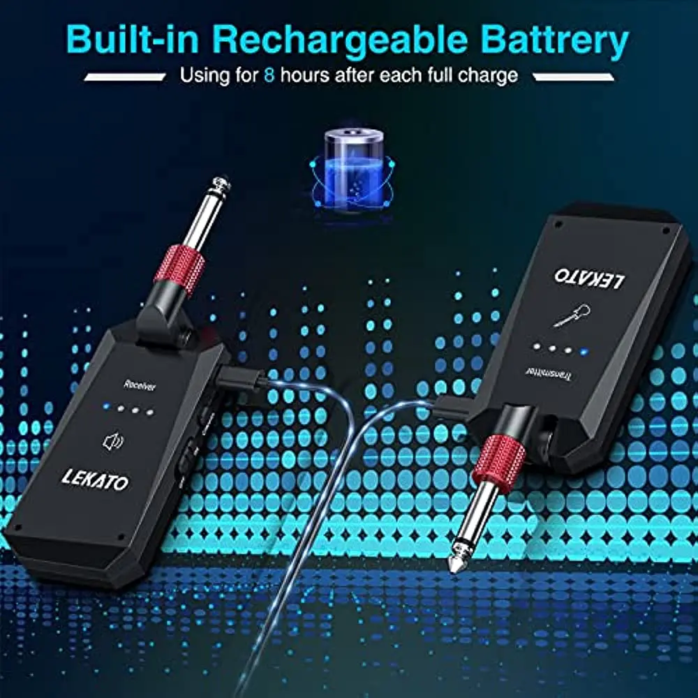 Tragbarer 5,8 GHz Gitarren-Funksender, Empfänger, 4 Kanäle, Audio, Lekato, kabelloses Gitarrensystem für E-Gitarre (Ws-90) Image
