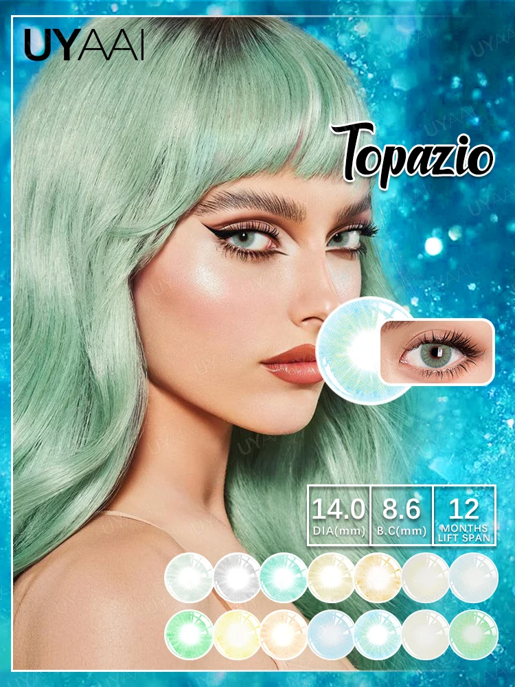 Uyaai Farbe blau Kontaktlinsen 1 Paar natürliche Augenfarbe Linse jährlich farbige grüne Pupillen für Augenkontakte Image