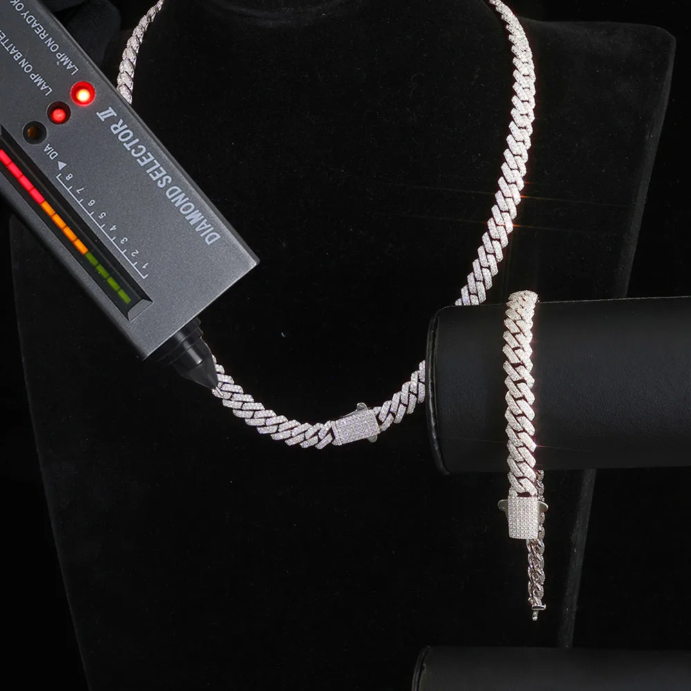 ESKEEM 8 mm kubanische Moissanit-Kette, leuchtend hell, D-Farbe, VVS, 925er-Silber, Sterling-Moissanit, kubanische Halskette, Hip-Hop-Schmuck