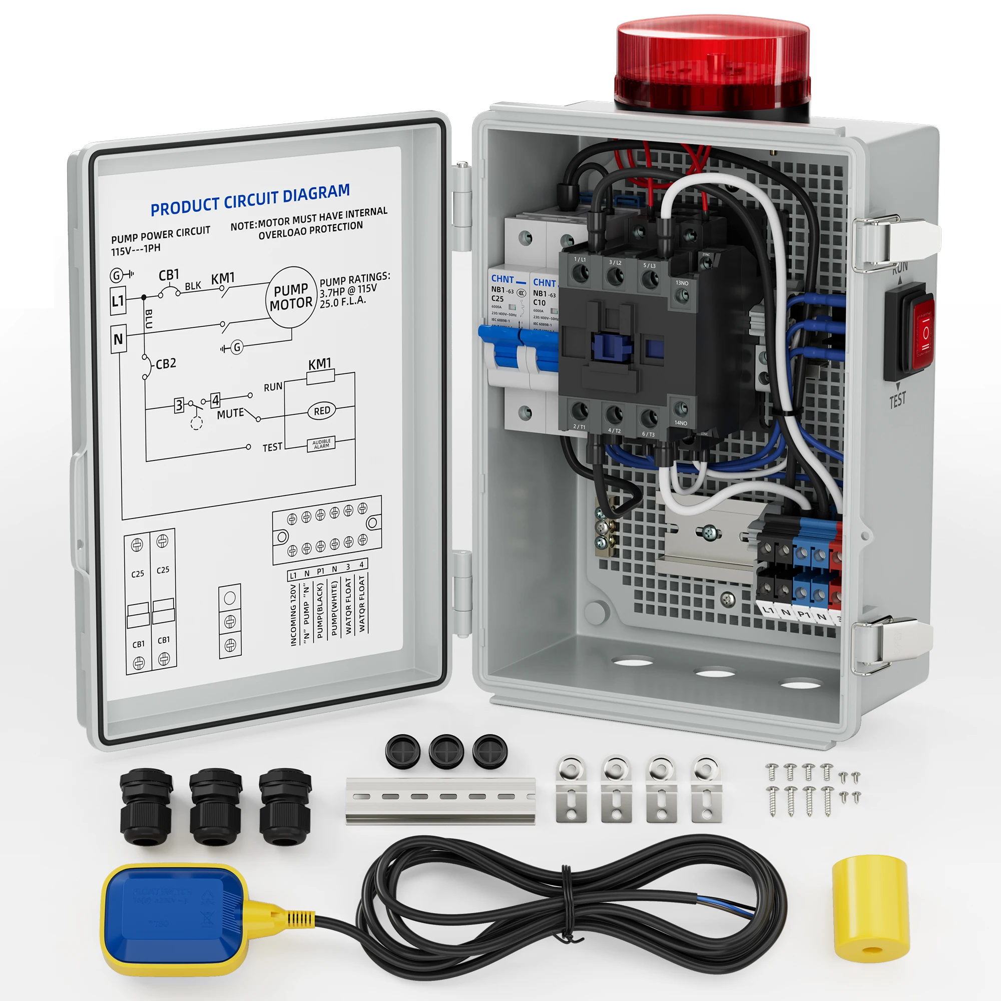 Sump-Pumpen-Wasseralarm, wasserdichter Klatschen-Wasserdetektor-Alarm für Keller mit Blitzlicht und 110 dB Alarm Image