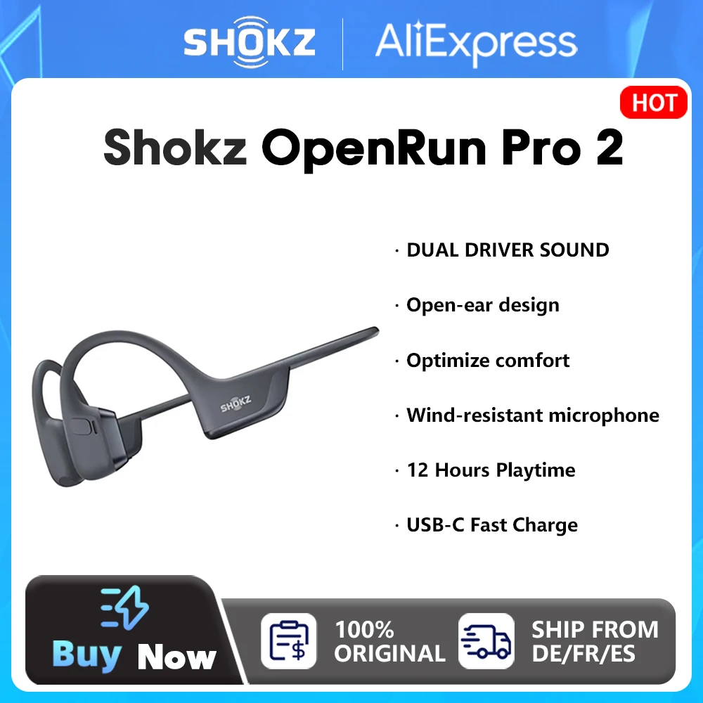SHOKZ OpenRun Pro2 Knochenklang-Sportkopfhörer, offene Ohr-Kopfhörer, Bluetooth 5.3, Mikrofon mit Geräuschunterdrückung, IP55, wasserdicht Image
