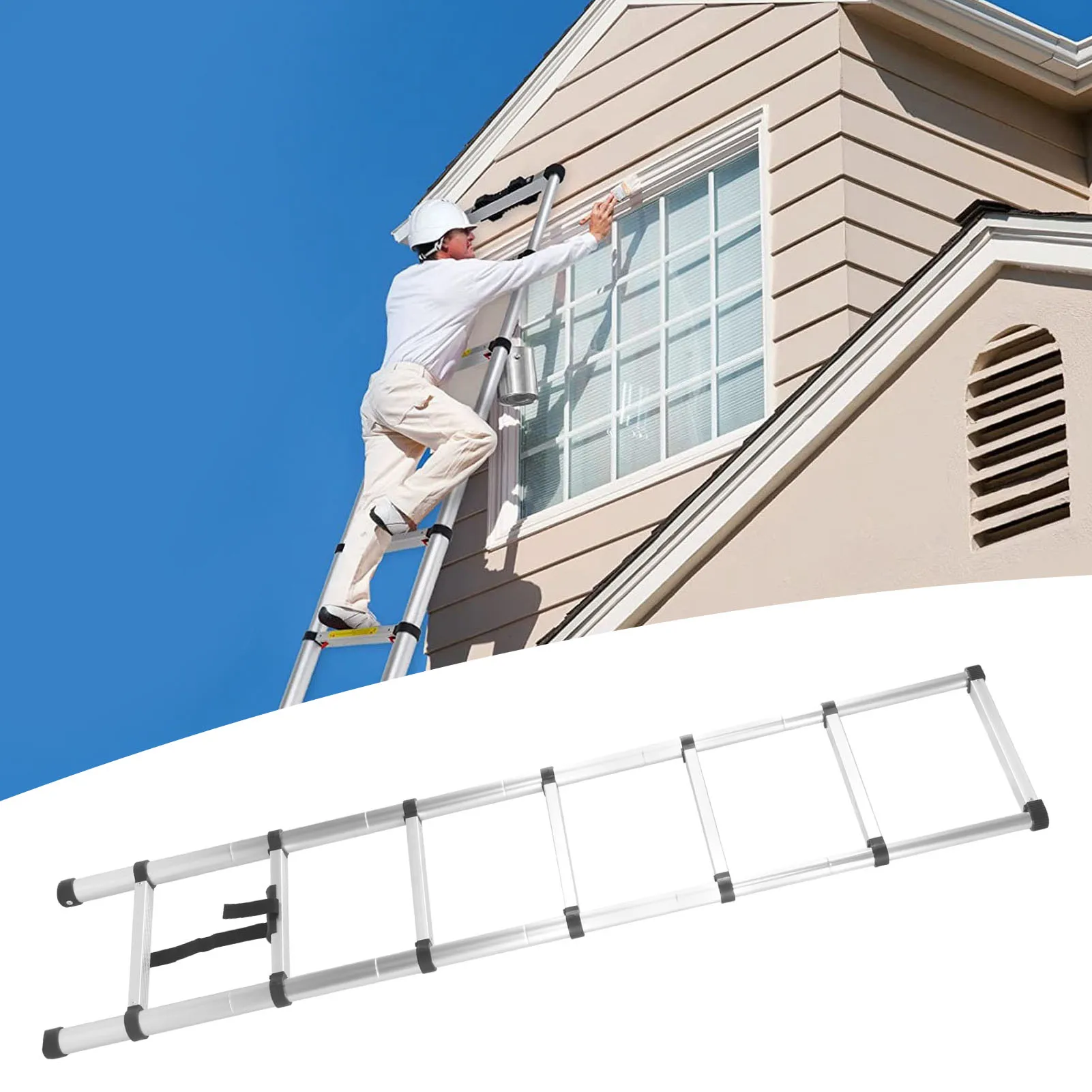 2 m Verlängerungstreppe, rutschfester Fuß, leicht, tragbar, multifunktional, Teleskopleiter für Reparatur, Dekoration, Verlängerungstreppe Image