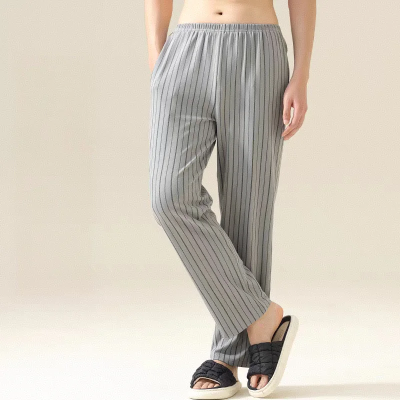 Stilvolle Sommer-Pyjamahose für Herren, dünne karierte Loungewear, locker und bequem, Übergröße, atmungsaktive, klimatisierte Hose, Heim-Nachtwäsche Image