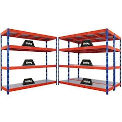 PROREGAL Mega Deal | 3X Profi Schwerlastregal Rhino | HxBxT 180x200x60cm | 4 Stahlplatten-Ebenen | Fachlast 500kg | Blau-Orange | Garagenregal, Lager Image