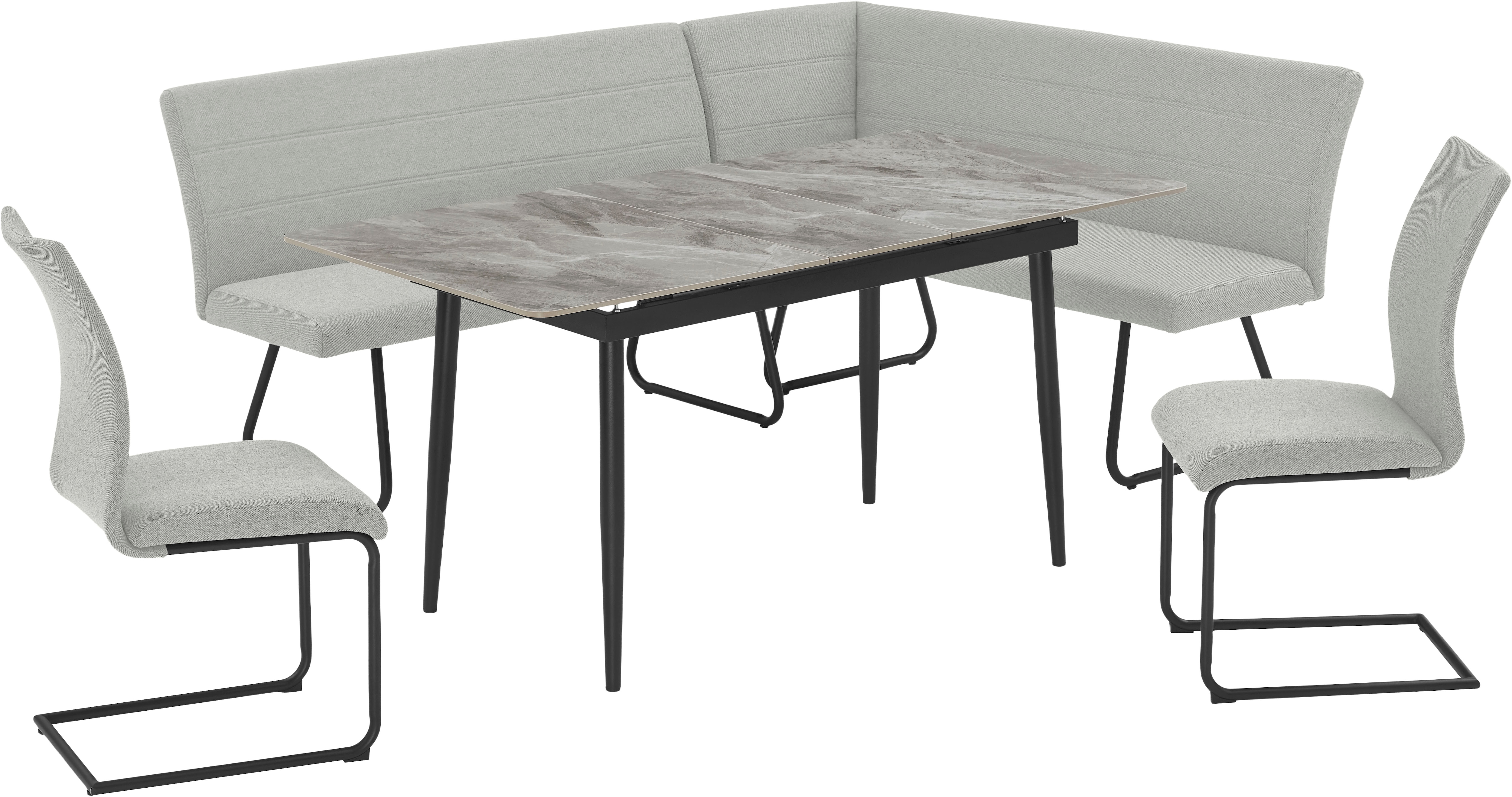 Eckbankgruppe OTTO HOME "Stevian", grau, grau,, Struktur (100% Polyester), Bank Recamiere links, FSC-zertifizierter Holzwerkstoff, Keramik, Metall, Polyester, Polywood, Sitzmöbel-Sets, Eckbankgruppe, Holz, Strukturstoffbezug, Freischwingerstühle,...