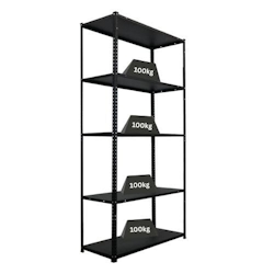 PROREGAL Schraubregal Haldor | HxBxT 180x90x40cm | 5 Stahlplatten-Ebenen | Fachlast 100 kg | Schwarz | Stecksystem Lagerregal Regalsystem Image