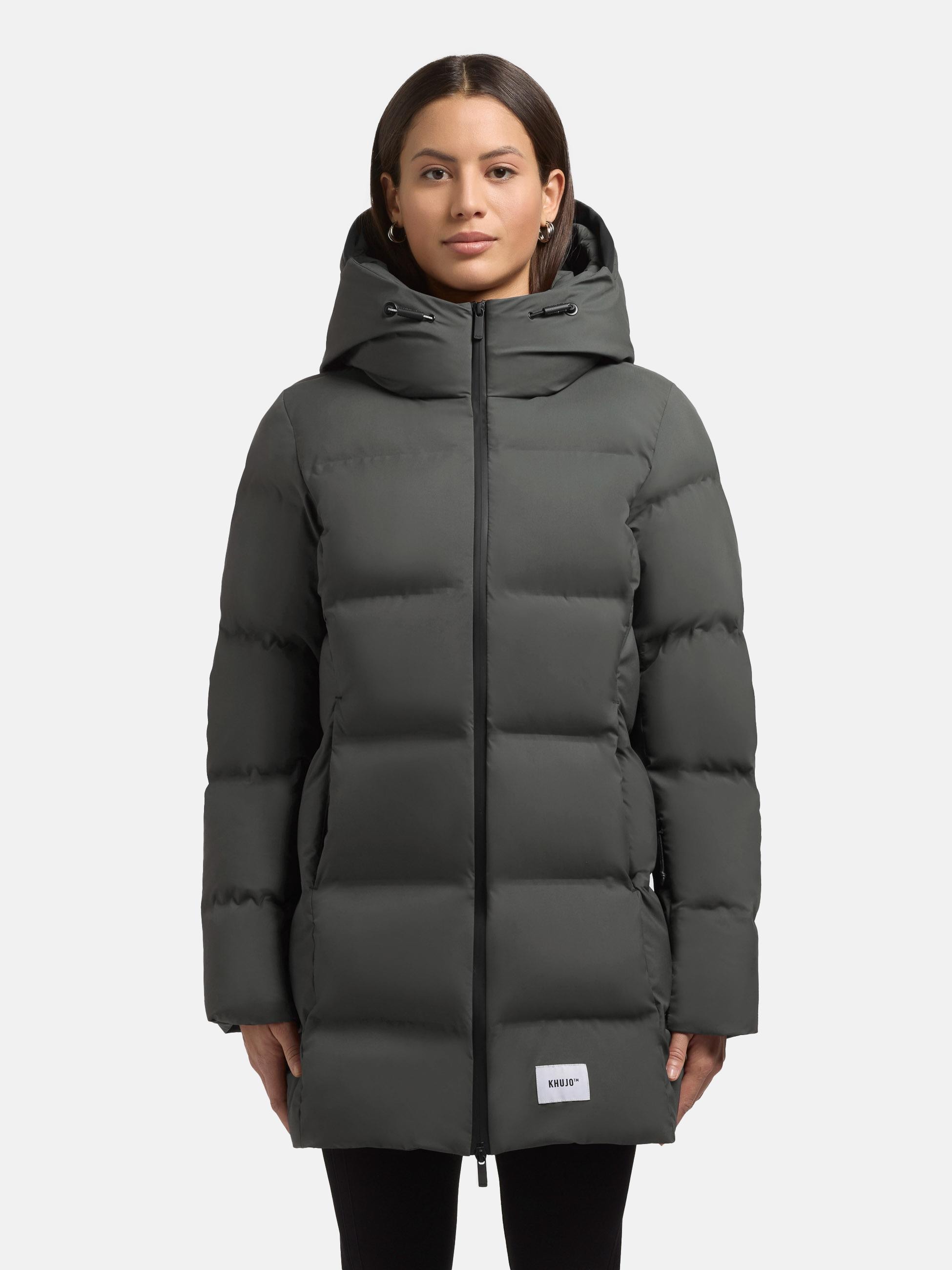 Kurzmantel KHUJO "Tanare4", Damen, Gr. XS (34), grün, Obermaterial: 100% Polyester; Innenfutter: 100% Nylon; Wattierung: 100% Polyester, tailliert Po-bedeckend, hoch geschlossener Ausschnitt, eng Bündchen, Mäntel, Warmer Damen Puffermantel mit Kapuze Image