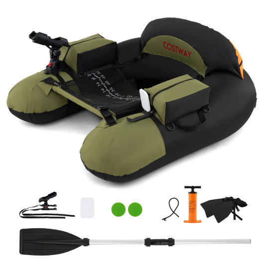 Costway Inflatable Float Tube with Adjustable Fishing Rod Holder and Fish Hook Stator-Green