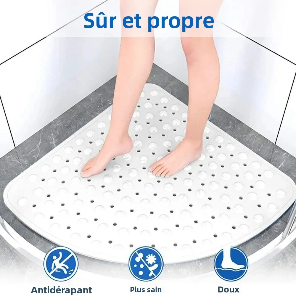 1pc Coner tapis de douche antidérapant pour salle de bain avec tasses de Scution, 21x21 pouces tapis de bain en PVC sûr tapis de baignoire accessoires de décoration de salle de bain