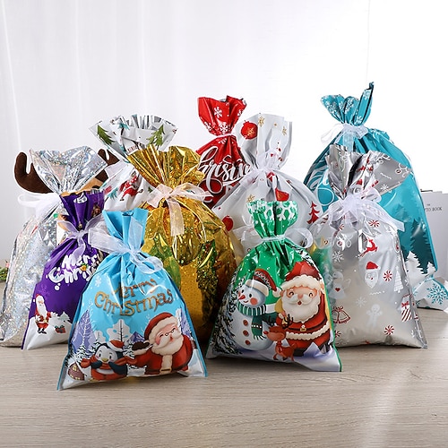 Weihnachts-Geschenktüten-Set mit Kordelzug, Merrypouch, große Weihnachtsmann-Bonbontüten, wiederverwendbare Weihnachtsverpackungstüten für Geschenke, Partygeschenke Weihnachtsbaumschmuck Image