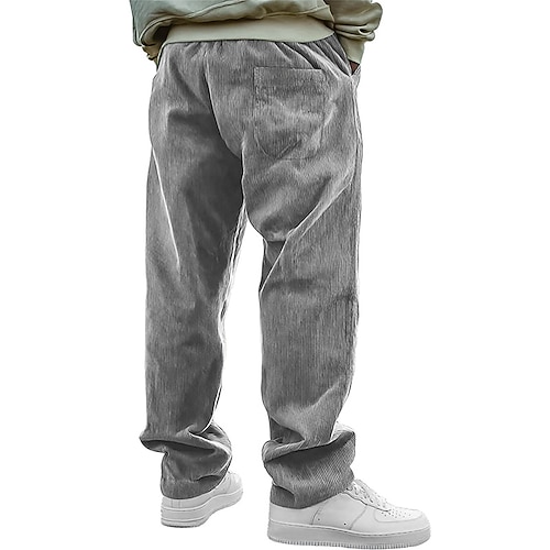 Herren Hose Cordhose Baggy-Hosen Freizeithose Gerade geschnittene Sweatpants Kordelzug Elastischer Bund Einfarbig Komfort Volle Länge Outdoor Täglich Streetwear Mode Klassicher Stil Schwarz Weiß Image