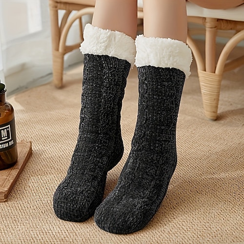 Flauschige Chenille-Socken für Damen, weiche, warme Winter-Hausschuhsocken für zu Hause, zum Schlafen oder für die Schwangerschaft, kuschelige, rutschfeste Beinwärmer aus Plüsch Image