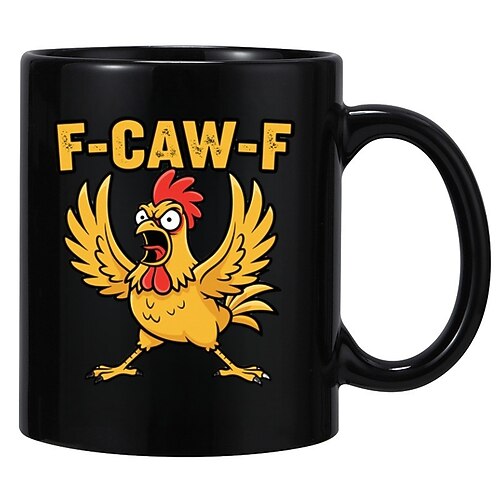 f-caw-f lustige Huhn Becher humorvolle Hahn Kaffeetasse Gag Weihnachtsgeschenk für Freunde Keramik-Teetasse für die Familie, für Büro, Küche, Geburtstag, Weihnachten oder als lustige Geschenkidee Image