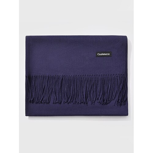 Weihnachtsschal für Damen mit Kaschmir-Feeling, weicher Winterschal aus Kaschmir-Imitat mit Quasten, warmer, einfarbiger Schal für Urlaub, Outdoor und Alltag Image