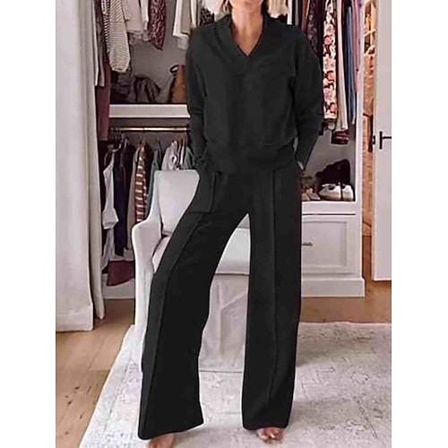 Damen Hemd Langarm V Ausschnitt Einfach Elegant Vintage Sport Lässig Täglich Outdoor Blau Schwarz Weiß Frühling Lässiger Schnitt Image