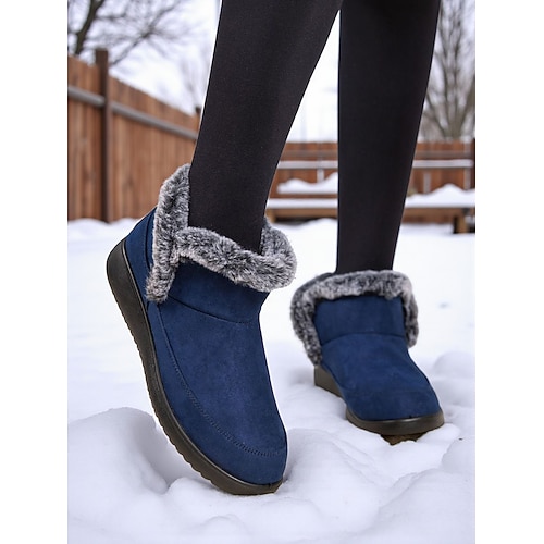 Blaue Winter-Schneestiefel für Damen, warme, mit Plüsch gefütterte Stiefeletten für Damen, rutschfeste Wanderschuhe für draußen und kaltes Wetter Image