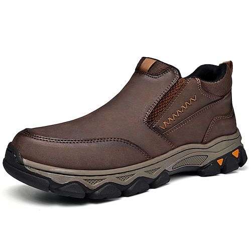 Herren-Slipper aus dunkelbraunem Kunstleder mit robuster, rutschfester Sohle, bequeme Outdoor-Wanderschuhe für die Freizeit und auf Reisen Image