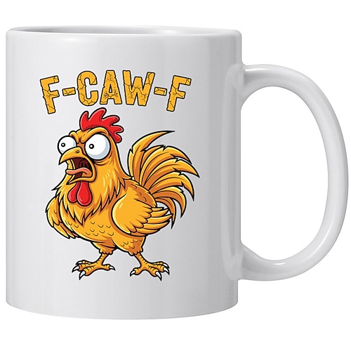 f-caw-f lustige Huhn Becher humorvolle Hahn Kaffeetasse Gag Weihnachtsgeschenk für Freunde Keramik-Teetasse für die Familie, für Büro, Küche, Geburtstag, Weihnachten oder als lustige Geschenkidee Image