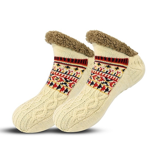Flauschige Hausschuhsocken für Damen und Herren, dicke, mit Fleece gefütterte Winter-Bodensocken für drinnen, zu Hause oder zum Schlafen, warme, kuschelige kurze Crew-Socken Image