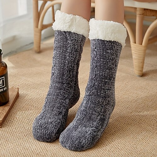 Flauschige Chenille-Socken für Damen, weiche, warme Winter-Hausschuhsocken für zu Hause, zum Schlafen oder für die Schwangerschaft, kuschelige, rutschfeste Beinwärmer aus Plüsch Image