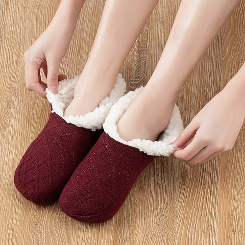 Flauschige Sherpa-Futtersocken für Damen, dicke, warme Winter-Hausschuhsocken mit rutschfestem Griff für zu Hause, im Bett oder zum Schlafen Image