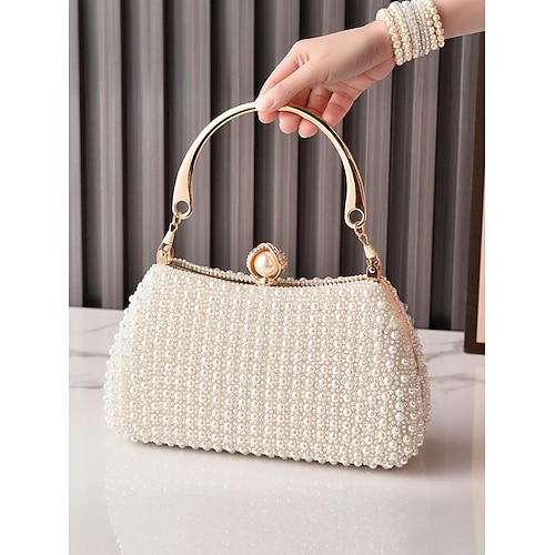Abend-Clutch mit Perlenbesatz für Damen mit goldenem Griff, elegante Handtasche für Hochzeiten, Cocktailpartys und formelle Anlässe – in mehreren Farben erhältlich