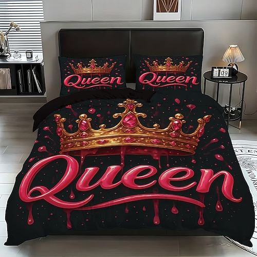 Elegantes 3-teiliges Daunenbettbezug-Set mit Kronendruck für Queensize-Betten, weicher, kurzflauschiger Bettbezug mit 2 Kissenbezügen – Hotelbettwäsche, gemütlich komfortabel Image