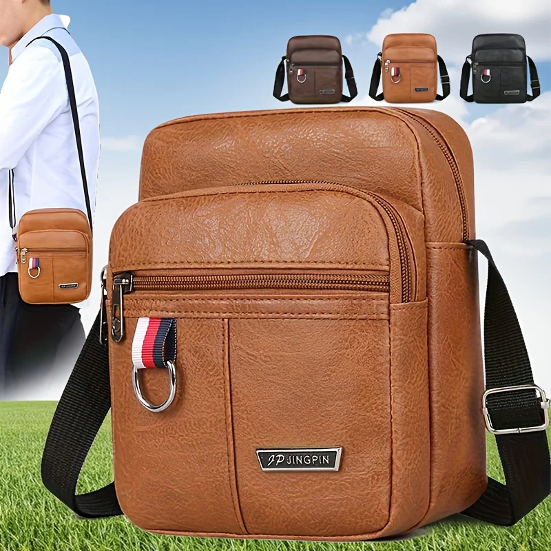 Business Einfarbig PU Leder herren Umhängetasche Casual Wasserdicht Kaffee Braun Schwarz Männliche Schulter Messenger Tasche Telefon Beutel Image