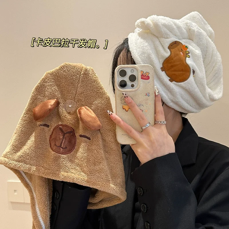 Capybara Haartrocknung Hut Frauen Neue Anime Capybara Schnell trocknende Handtuch Kappe Nette Wasser Meerschweinchen Super Saugfähigen Waschlappen mädchen Geschenk Image