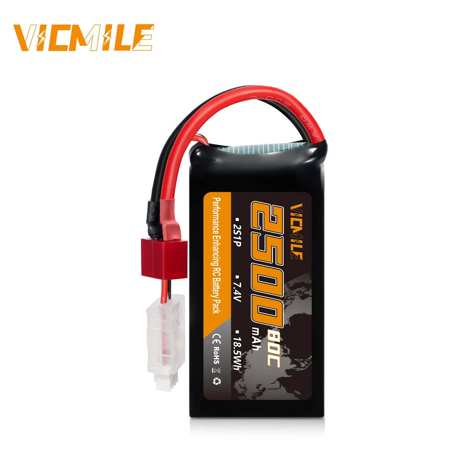 VICMILE 2S Lipo Battery 2500mAh 7.4V 80C with Dean-Style T Plug Fit for RC Airplane FPV Quadcopter Helicopter RC Hobby Model
