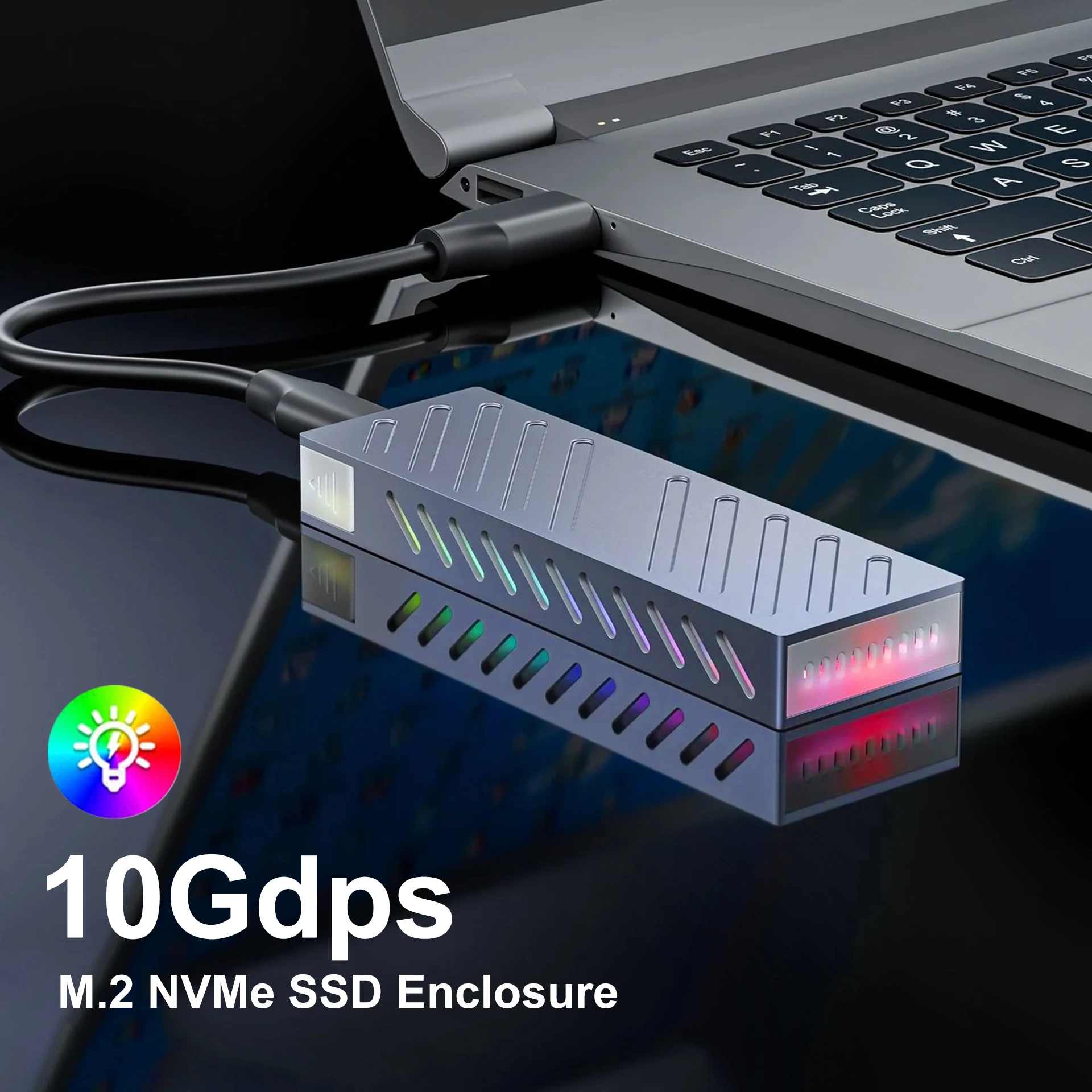 M.2 NVMe SSD-Gehäuse, RGB-Aluminiumlegierung, 10 Gbit/s, externe Festplattenbox, USB 3.1 Solid State Drive, externes Gehäuse für Laptop-PC Image