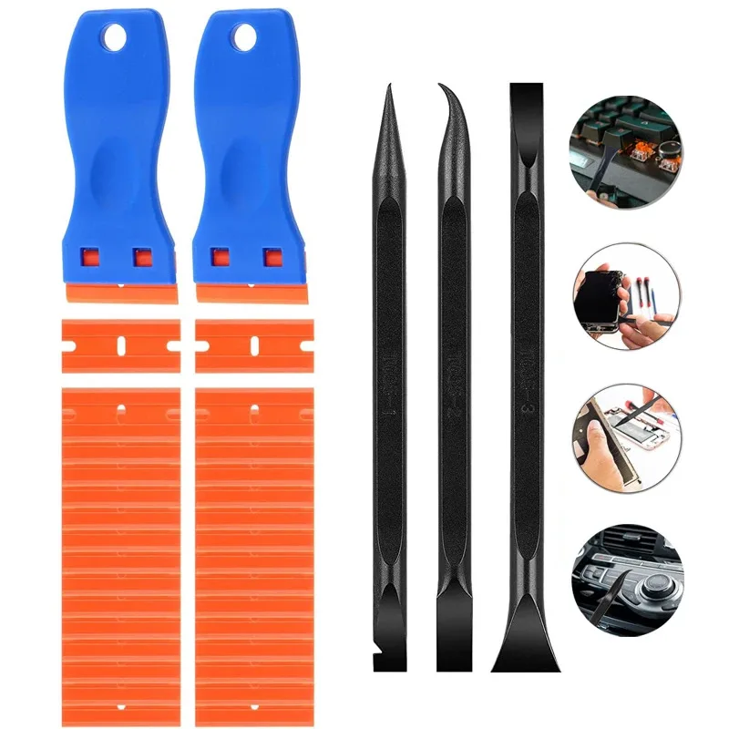 Rasierklingen-Schaber-Set aus Kunststoff mit Rasierklingen aus Kunststoff, stiftförmiges Schaber-Werkzeug, Klebstoffentferner für Etiketten, Fensterglas-Aufkleber Image