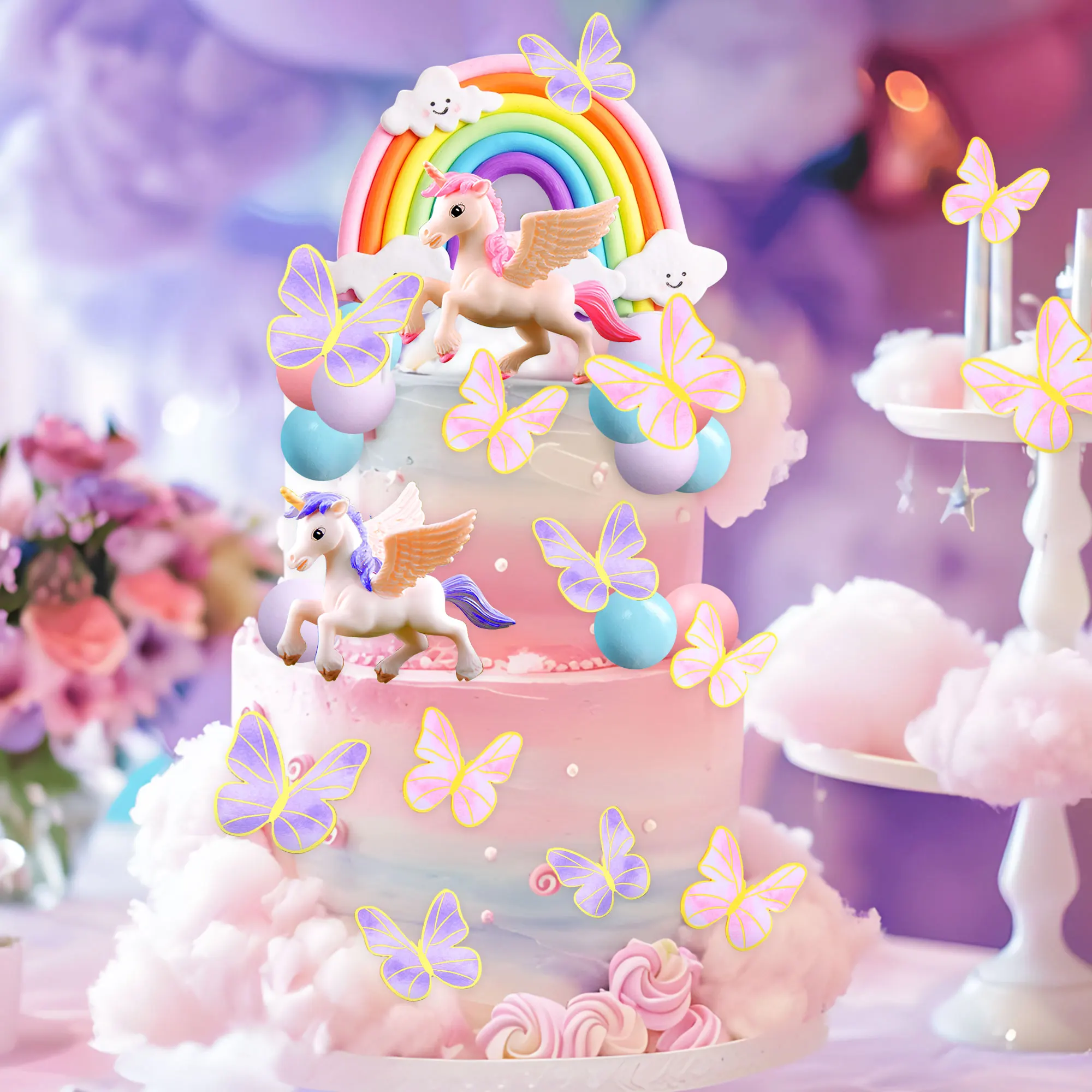 LaVenty Pony Einhorn Kuchen Dekoration Pony Geburtstag Dekoration Einhorn Party Gefälligkeiten Regenbogen Dekoration Geburtstag Kuchen Dekoration Image