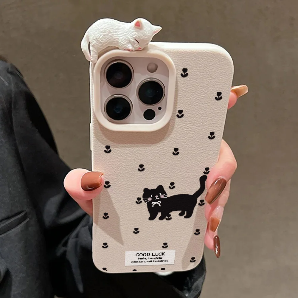 3D Lazy Cat Ledertasche für iPhone 17 Pro Max Air 16 15 12 13 11 14 Pro Max 15 Plus iPhone 17 17P Cartoon Katze stoßfeste Abdeckung Image