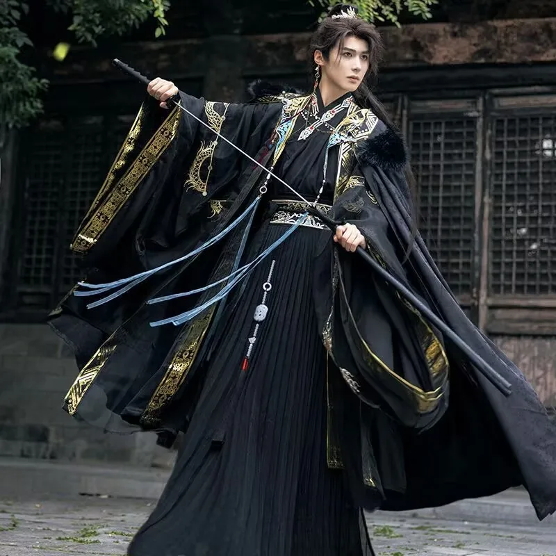Chinesische Hanfu Männer Halloween Karneval Cosplay Kostüm Party Outfit Alte Schwarz & Weiß Gestickte Hanfu Tang Anzüge Für Frauen Image