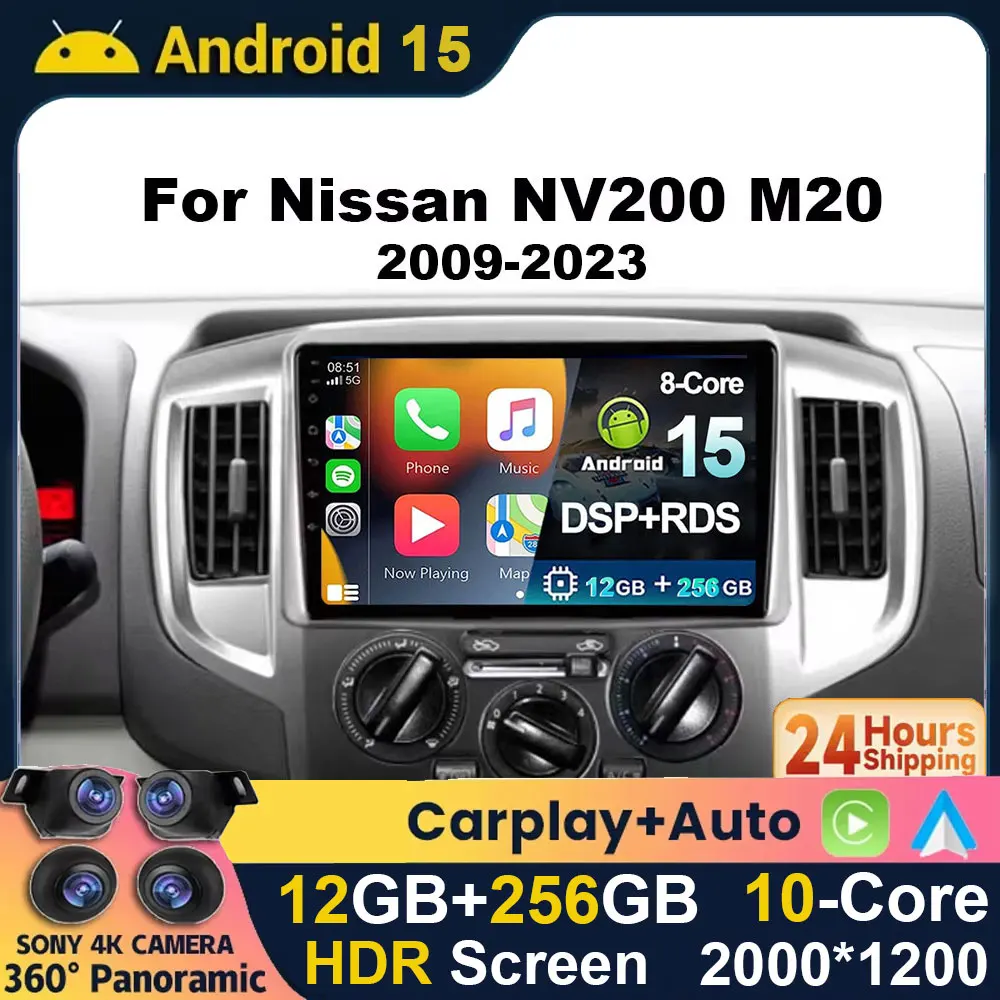 Android 15 2K QLED Drahtlose CarPlay Auto Auto Radio Für Nissan NV200 M20 2009-2023 Intelligente Systeme 4G WIFI BT DSP RDS GPS DVD Image