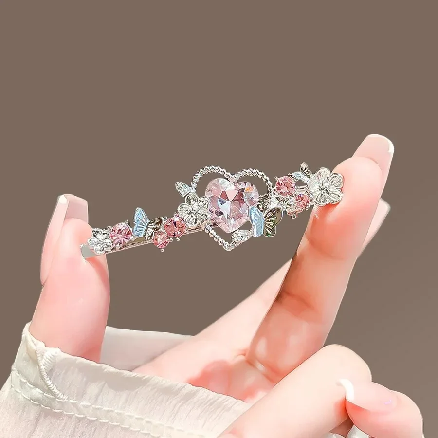 Koreanischen Stil Lila Kristall Liebe Schmetterling Haar Clip Süße Ein-wort Entenschnabel Clip frauen Seite Clip Haarnadel Haar zubehör Image
