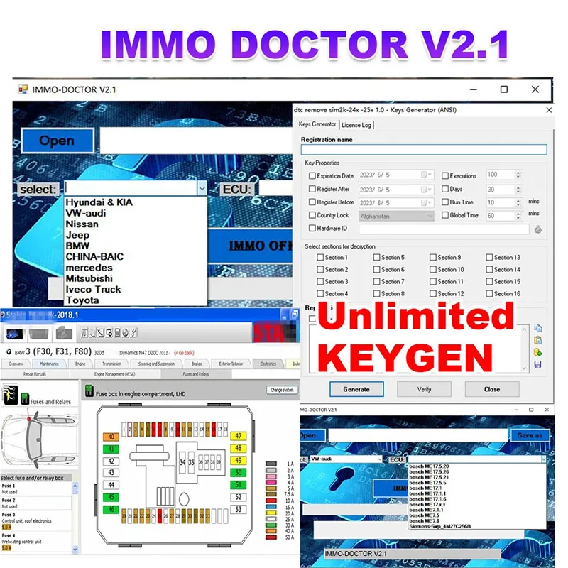 2025 Hot IMMO DOCTOR V2.1 With Unlimited KEYGEN MULTI BRAND Immo Off Software ECU Chip Tuning for sim2k MT38 ME 17.9.2 MED17.9.8