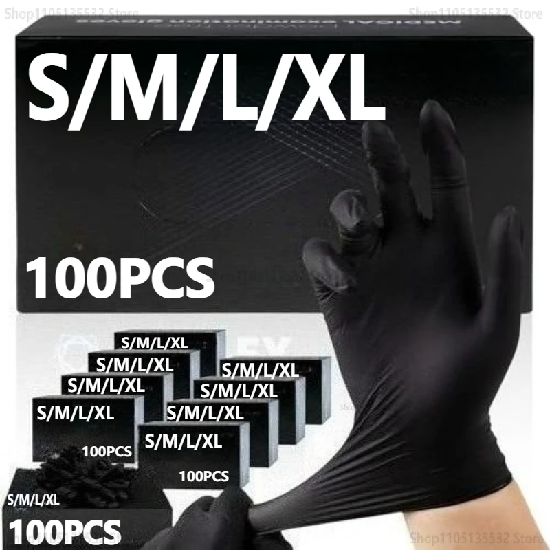 20/100P Hausarbeit Starke schwarze Einweg-Nitrilhandschuhe PVC Latexfrei Antistatisch Garten Haustierpflege Tattoo Arbeit ölbeständige Handschuhe Image