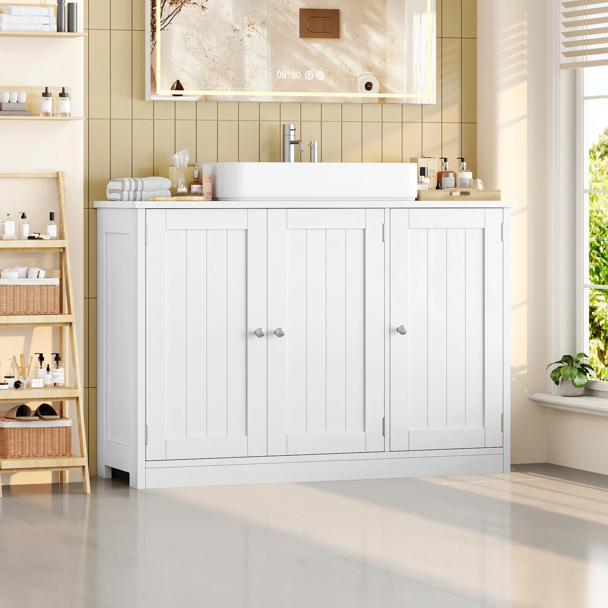 Getone Mobiletto da bagno sotto lavabo, mobiletto da bagno, mobiletto da terra con 3 ante 90x30x61,8 cm bianco